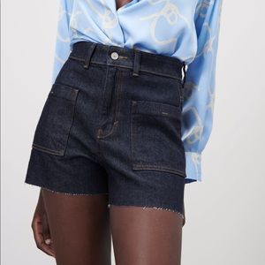 High waisted raw denim shorts